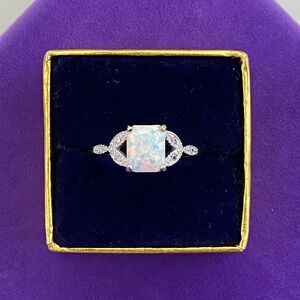 💛 Sterling Silver Opal CZ Statement Ring | Soft Fire Stone | Princess Romance